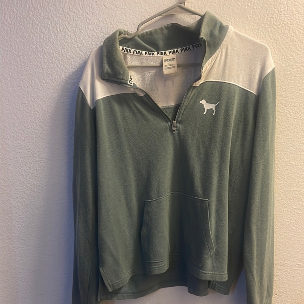 PINK Victoria's Secret Green and White V-Neck Sweater
